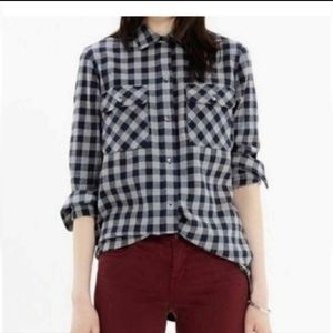 Madewell Tailored Grey and Black Checked Flannel With Pockets